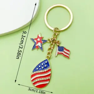 [kc Gold Blue American Independence Day Flag Pentagram Keychain] - 10.3g - ER1658