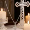 Wholesale Waterproof Non Tarnish Cross Necklace For Adults, 304 Stainless Steel With 18K Real Gold Electroplated, Featuring Woven Chain