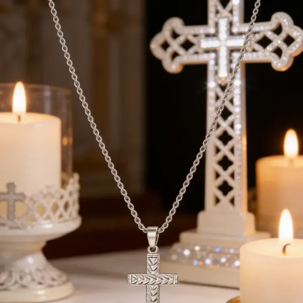 Wholesale Waterproof Non Tarnish Cross Necklace For Adults, 304 Stainless Steel With 18K Real Gold Electroplated, Featuring Woven Chain