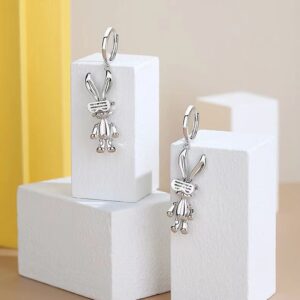 Wholesale Hip-Hop Mechanical Rabbit Earrings for Women, Trendy Internet Celebrity Style, Niche Personality, Simple and Minimalist Earrings