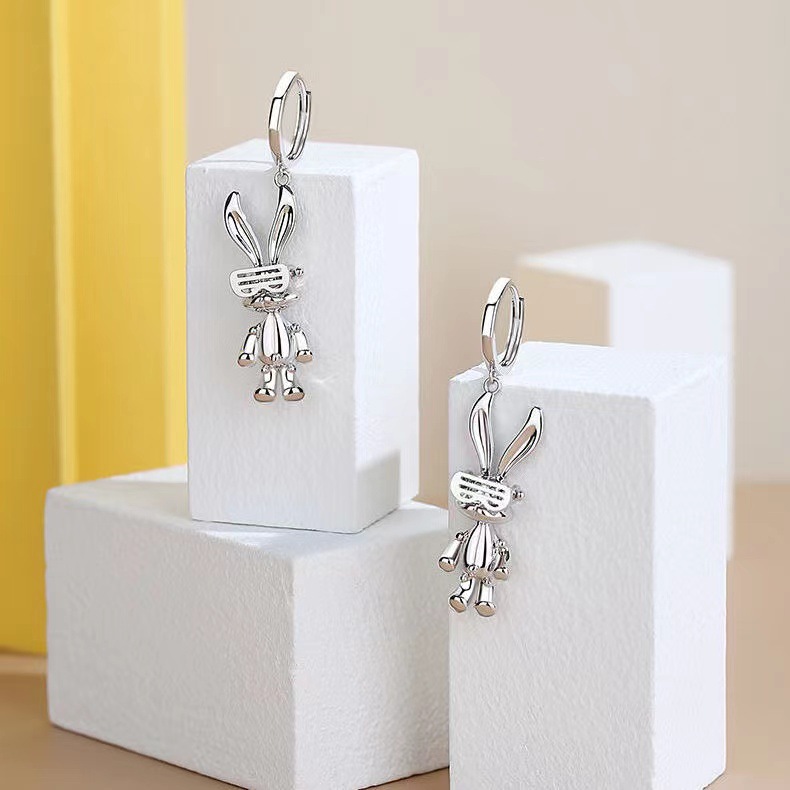 Wholesale Hip-Hop Mechanical Rabbit Earrings for Women, Trendy Internet Celebrity Style, Niche Personality, Simple and Minimalist Earrings