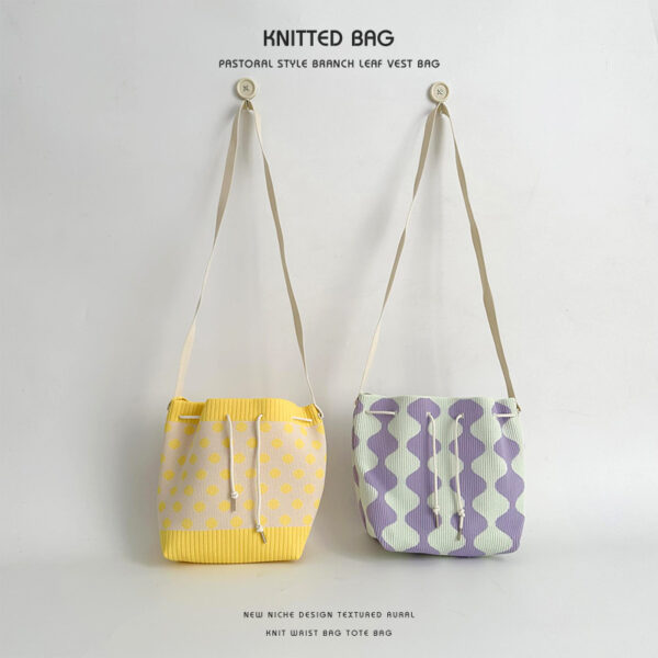 oly-6be2470e878d5f872e99c7159241b088 Wholesale Handbag Women's Japanese and Korean Style Ins Cyber Celebrity Knitted Wool Drawstring Lunch Box Bag Hand Tote Bag Bucket Bag