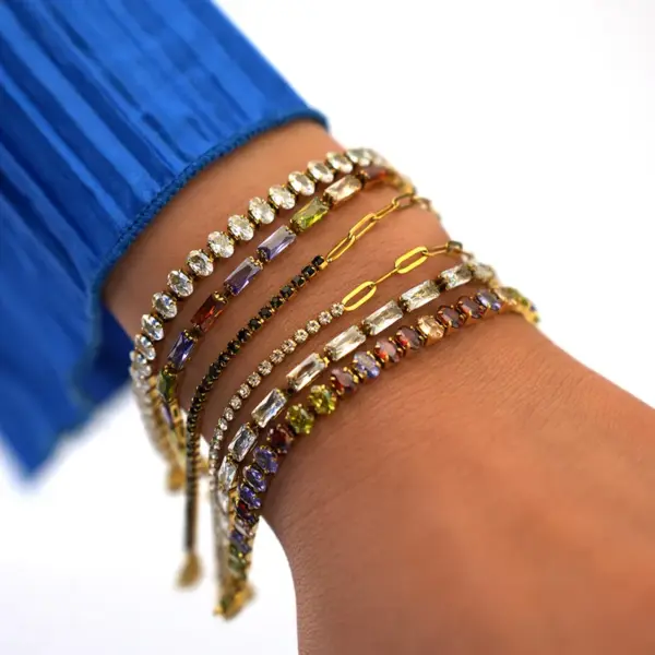 Wholesale PVD Coated Real Gold Plated 18K Gold Geometric 304 Stainless Steel Imitation Diamond Rhinestone Casual Elegant Retro Waterproof Non Tarnish 304 Stainless Steel Lobster Trigger Clasp Closure Bracelets