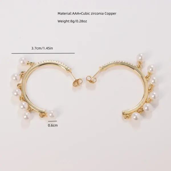 Wholesale 1 Pair Elegant Luxurious Wedding C Shape Plating Inlay Copper Artificial Pearls Zircon 18K Gold Plated Earrings