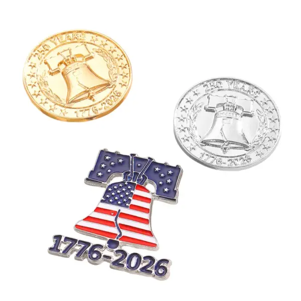 oly-6bec072941f78dba5e711654cf597ba2 Wholesale Gold Zinc Alloy Coin Pin With Electroplated Finish, Perfect For Independence Day