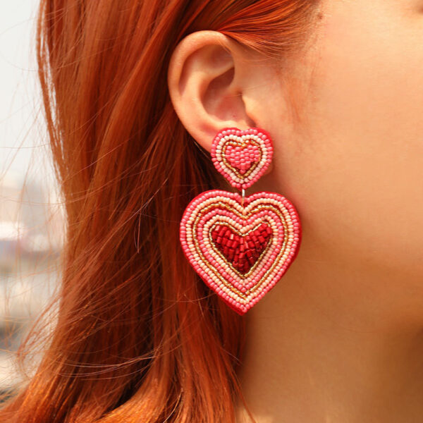 oly-6bf2f8914e8a8377cec4a918b9de0cf4 Wholesale hand-woven beaded love earrings earrings romantic heart-shaped high-quality beaded red earrings