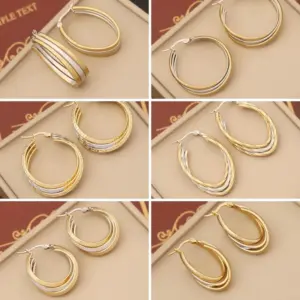 Wholesale PVD Coated 18K Gold Real Gold Plated Round Stainless Steel Modern Style Waterproof Non Tarnish Earrings