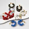 Wholesale Vacuum Electroplating (In Furnace) 304 Stainless Steel C-shaped Oil Drop Earrings Ladies Elegant Small Embedded Zircon Korean Style Popular Ear Jewelry