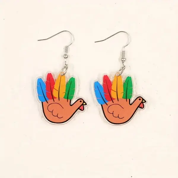 Wholesale Thanksgiving Turkey Feather Acrylic Earrings Women's Fashion Colorful Animal Ear Jewelry Handmade Craft Holiday Style
