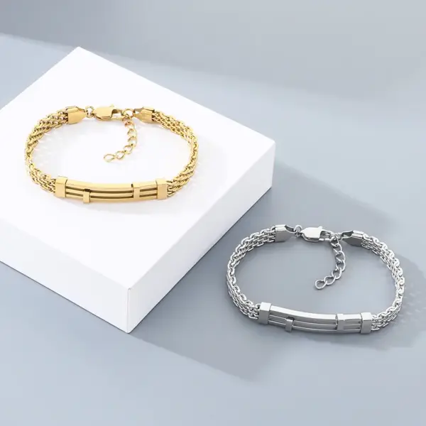 Wholesale Geometric Simple Style Men's Bracelet In 304 Stainless Steel With 18K Real Gold Plated PVD Coating 0.03µm