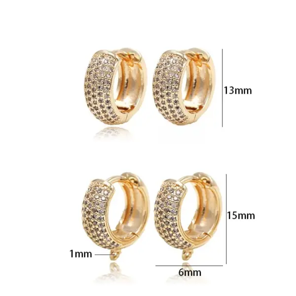 Wholesale Round Clip Earrings For Women With Bezel Setting, 14K Real Gold Plated Copper Featuring Zircon Inlay, Electroplated Finish