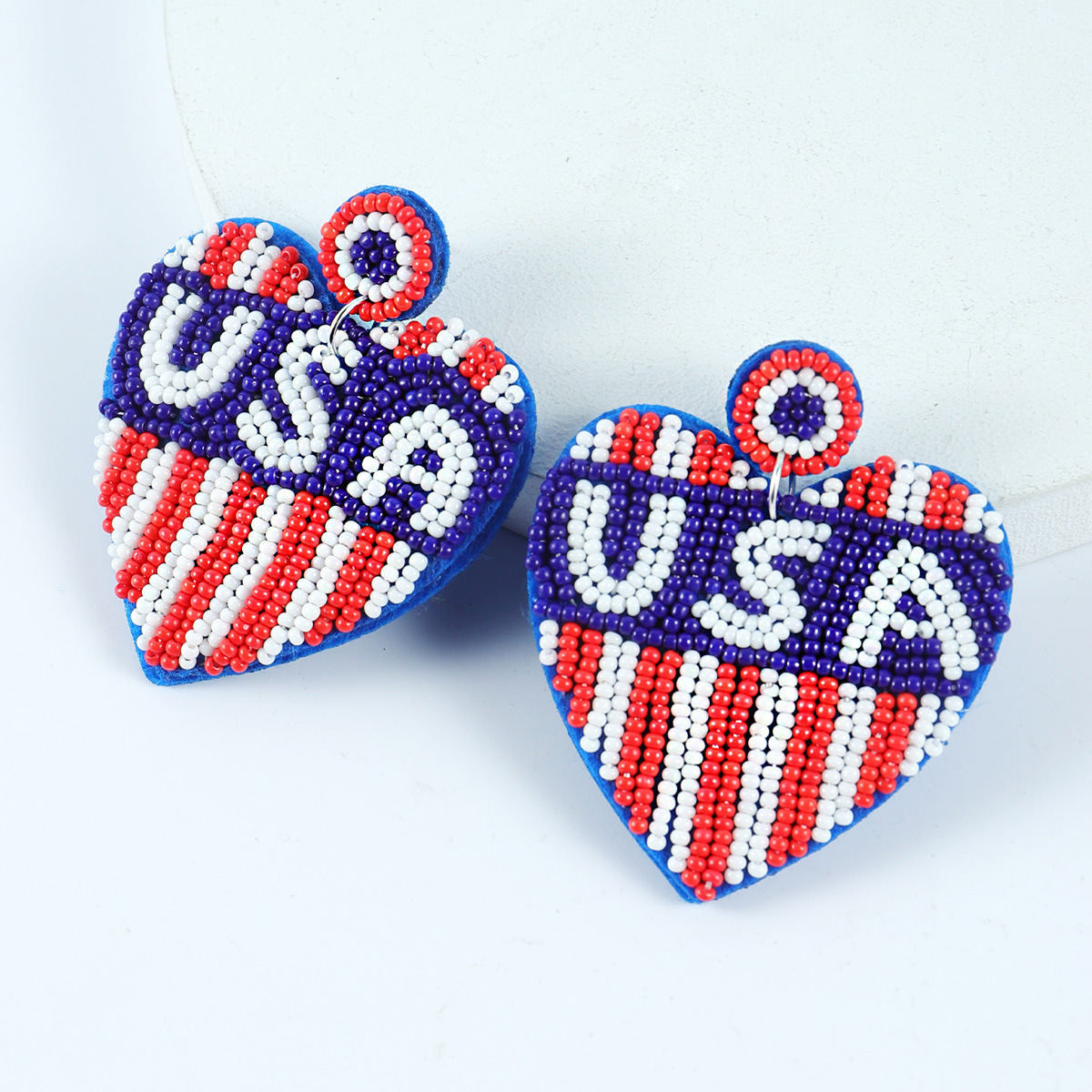 Wholesale America Founding Day Independence Day Festival Day Color-block Earrings Women's Hand-woven Rice Bead Letters Love Lips Earrings