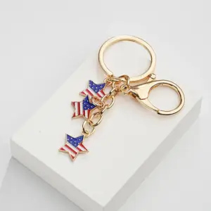Wholesale American Style Star Heart Shape American Flag Alloy Unisex Keychain