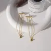 Wholesale 18K Gold Plated Jewelry 304 Stainless Steel Zircon Tassel Earrings Waterproof Non-Fading Vintage Classic Accessories