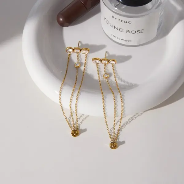 Wholesale 18K Gold Plated Jewelry 304 Stainless Steel Zircon Tassel Earrings Waterproof Non-Fading Vintage Classic Accessories