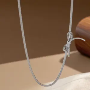 X0612-Bowknot-Necklace-Steel Color