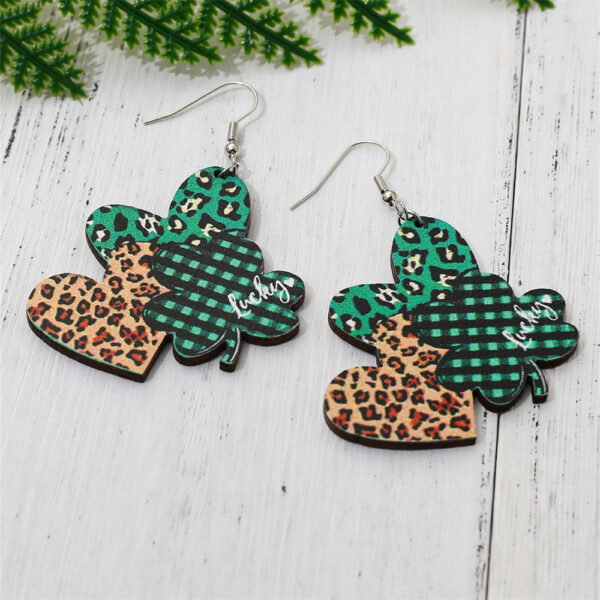 oly-6c4ea8f60eeeaa8572878f2b9227bdac Wholesale Irish Carnival green elf wooden love heart St Patrick leaf earrings