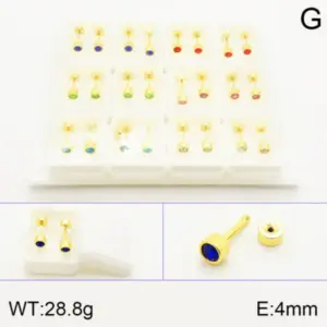 Gold / 4mm round White Diamond / 12 Pairs/Box