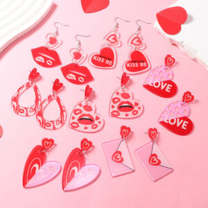 Wholesale Valentine's Day girl pink fresh printed envelope multiple color matching lovely sweet cute acrylic earrings