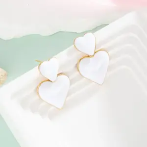 Wholesale 304 Stainless Steel Color Block PVD Coated 18K Gold Plated Cute Waterproof Non Tarnish Rose Red White Drop Earrings