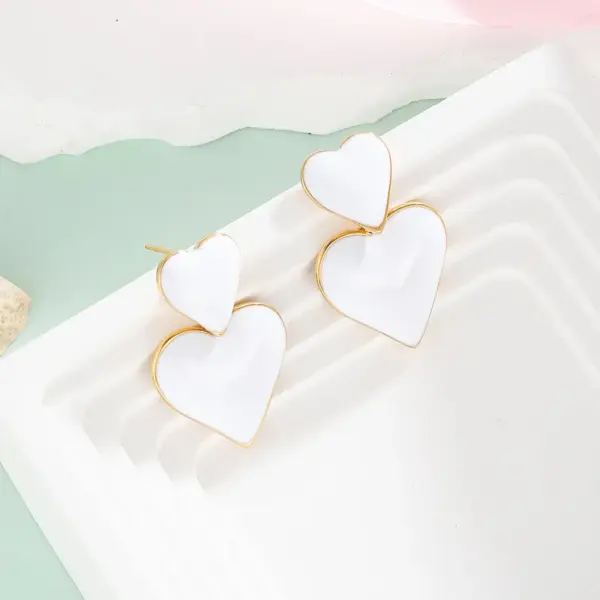 Wholesale 304 Stainless Steel Color Block PVD Coated 18K Gold Plated Cute Waterproof Non Tarnish Rose Red White Drop Earrings