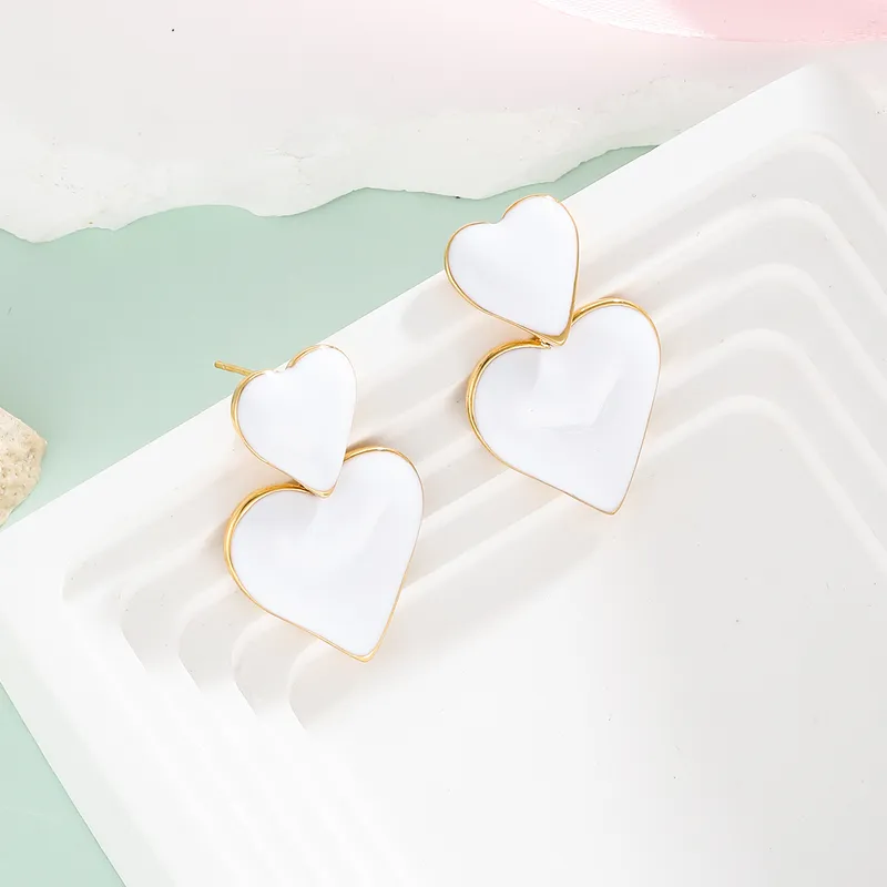 Wholesale 304 Stainless Steel Color Block PVD Coated 18K Gold Plated Cute Waterproof Non Tarnish Rose Red White Drop Earrings