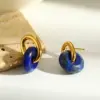 Wholesale Circle Stud Earrings For Women In 18K Gold Plated 304 Stainless Steel With Natural Stone Inlay