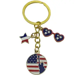 Gold Blue American Independence Day Statue of Liberty Pentagram Glasses Keychain -6.4g-ER1668