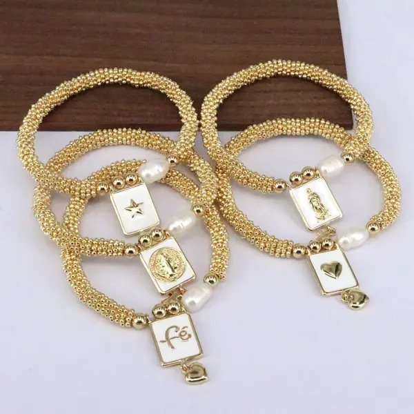 oly-6c739f43ba902b8d63457c401455b020 Wholesale Elegant Vintage Style Luxurious Cross Star Heart Shape Copper 18k Gold Plated Zircon Bracelets In Bulk