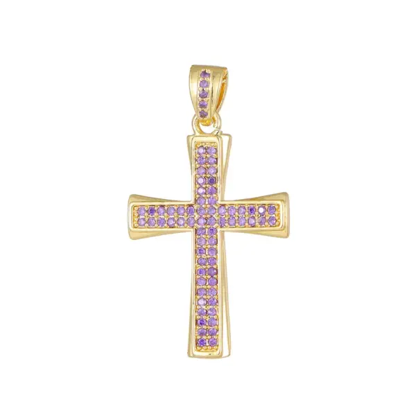 Wholesale Women’s Waterproof Non Tarnish Copper Cross Necklace With KC Golden Plated Electroplated Finish And Zircon Inlay
