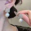 Wholesale 1 Pair Elegant Geometric Plating Inlay Alloy Artificial Pearls Rhinestones Ear Studs