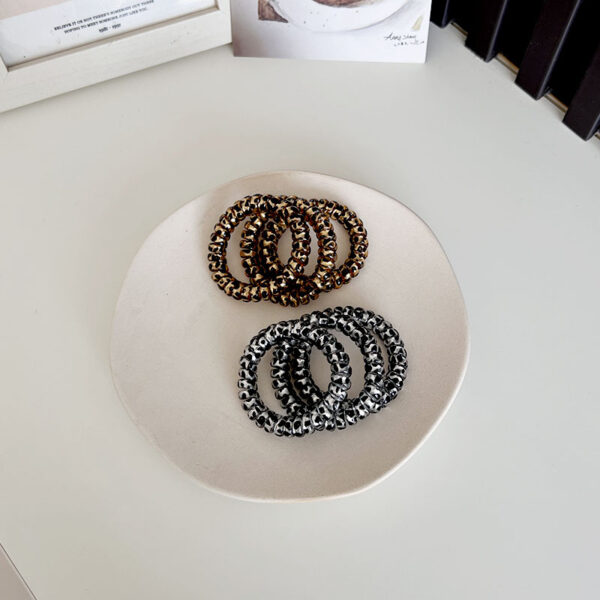 Wholesale Gold and Silver Leopard Print Phone Ring ins Simple Hair Rope Hair Ring Women's Large Telephone Line Hair Ring Hair Accessories