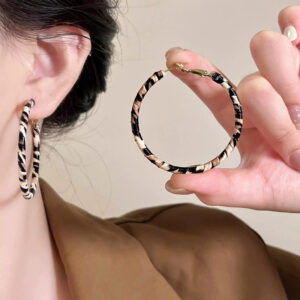 A2752 light leopard print 5cm - popular leather leopard print large hoop earrings