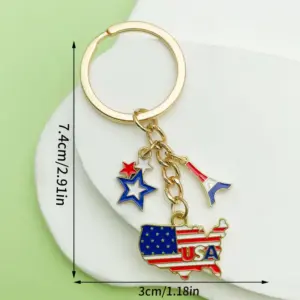 [kc Gold Blue American Independence Day USA Flag Pentagram Keychain] - 7.5g - ER1662