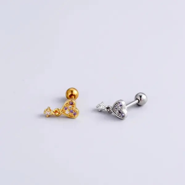 oly-6cbd971f138f65d816465cbd93be8b53 Wholesale 1 Piece 316L Stainless Steel Copper Zircon Ear Cartilage Rings & Studs Heart Shape Waterproof Non Tarnish Surgical Steel Women'S