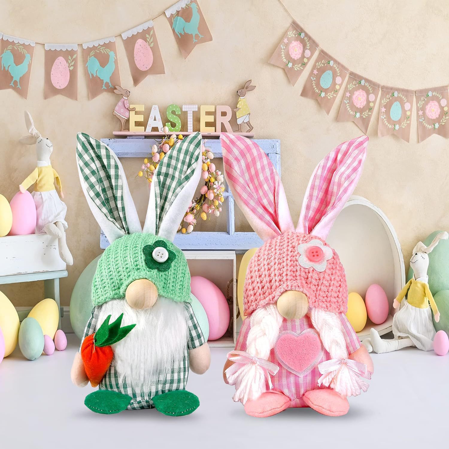 Wholesale Cross-border new Easter faceless doll checkered rabbit ears desktop decoration rabbit holiday decorations