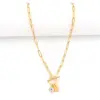 Wholesale Vintage Demon Rectangle Initial OT Buckle Pendant Gold 201 Stainless Steel Paperclip Chain Women's Necklace Demon Eye Universal Electroplated Zircon