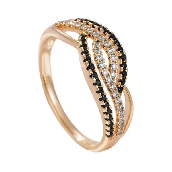 Wholesale Rose Gold Diamond Embedded Geometric Ring For Women Fashionable Commuting Copper Material Luxury Style Electric Plating And Line