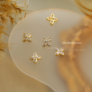 Single White Zircon Four-leaf Clover-Gold #14