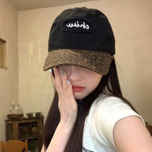Black-ch leopard print letters stitching / M(56-58cm)