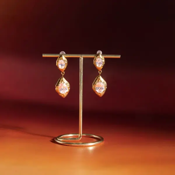 Wholesale Geometric Waterproof Non Tarnish Earrings For Women, 18K Real Gold Plated 304 Stainless Steel With Zircon Inlay, PVD Coated