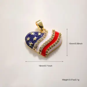 A974 Independence Day American Flag Heart Pendant
