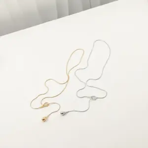 Wholesale Vacuum Electroplating (In Furnace) Plated 18K Real Gold Water Drop 304 Stainless Steel INS Style Elegant Nordic Style Sweater Chain Pendant Adjustable Necklace