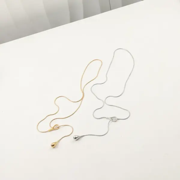 Wholesale Vacuum Electroplating (In Furnace) Plated 18K Real Gold Water Drop 304 Stainless Steel INS Style Elegant Nordic Style Sweater Chain Pendant Adjustable Necklace