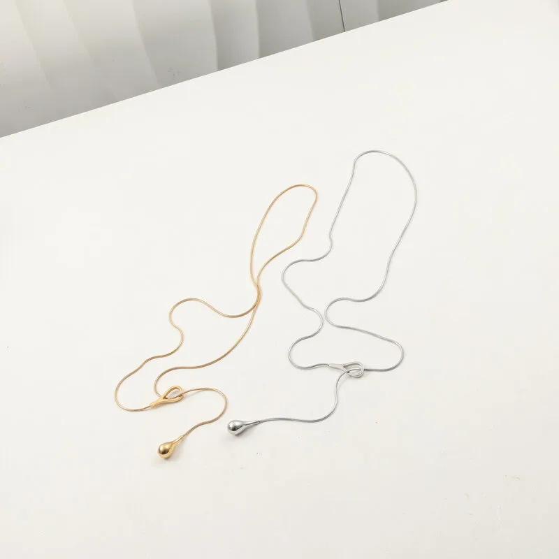 Wholesale Vacuum Electroplating (In Furnace) Plated 18K Real Gold Water Drop 304 Stainless Steel INS Style Elegant Nordic Style Sweater Chain Pendant