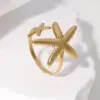 oly-6d469a0d17916f111d4160c9cf7ee111 Wholesale PVD Coated Real Gold Plated 18K Gold Animal Starfish 304 Stainless Steel Vacation Beach IG Style Waterproof Non Tarnish Open Rings