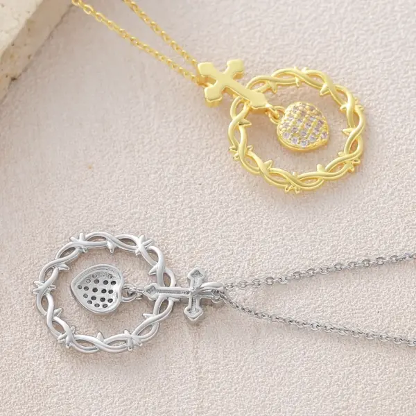 Wholesale For Women Cross Pendant Necklace In Copper With 18K Real Gold Plated Coating 0.05µm-0.08µm Featuring Zircon On Cable Chain