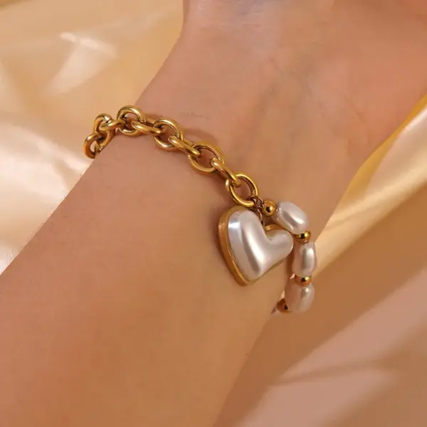 Wholesale 304 Stainless Steel Plastic Irregular Geometric Heart Shape PVD Coated 18K Real Gold Plated Wedding Vacation French Style Beaded OT Clasp Toggle Clasp Closure Lobster Trigger Clasp Closure Gold Bracelet Bracelets