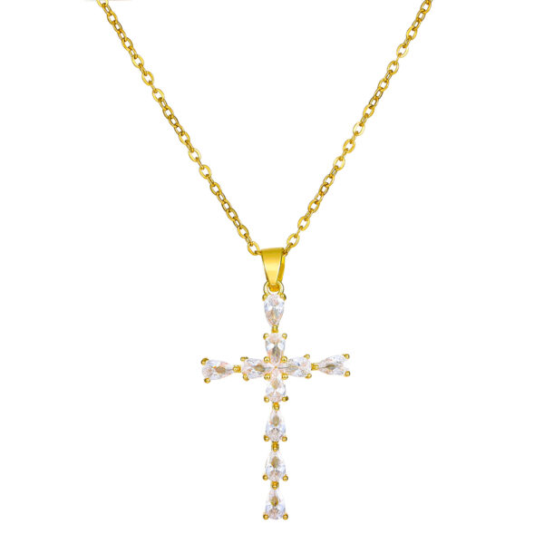 oly-6d61247b4aa7526ca54e25b2b02bd6b8 Wholesale Simple Cross Pendant Necklace for Women Selling Zircon Water Drop Clavicle Chain