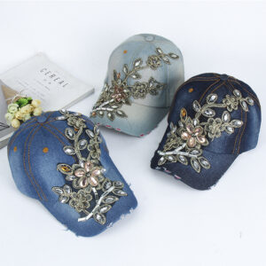 Wholesale Women's Baseball Cap Trendy Rose Flower Sun Hat Sports Hip-Hop Hat Hot Diamond Hat Cowboy Hat Wholesale Trendy Style